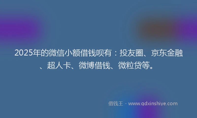 2025年的微信小额借钱呗有：投友圈、京东金融、超人卡、微博借钱、微粒贷等。