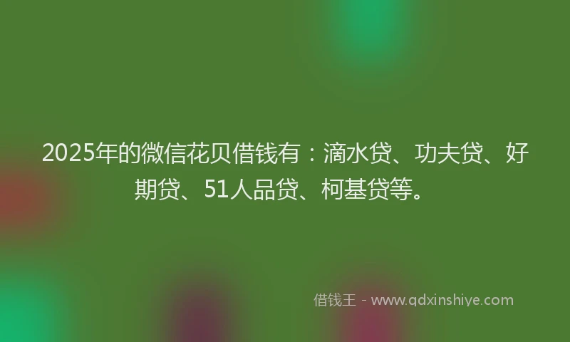 2025年的微信花贝借钱有：滴水贷、功夫贷、好期贷、51人品贷、柯基贷等。