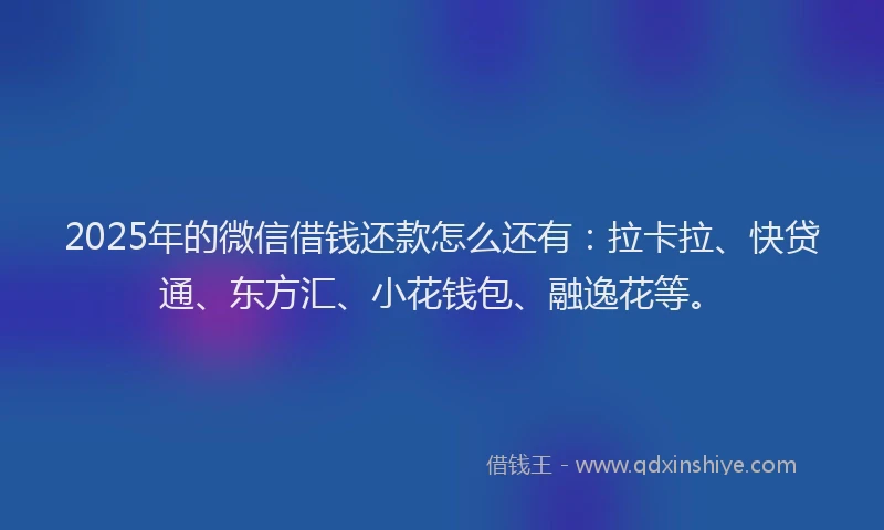 2025年的微信借钱还款怎么还有：拉卡拉、快贷通、东方汇、小花钱包、融逸花等。