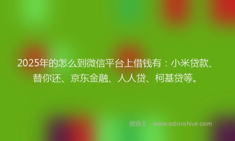 2025年的怎么到微信平台上借钱有：小米贷款、替你还、京东金融、人人贷、柯基贷等。