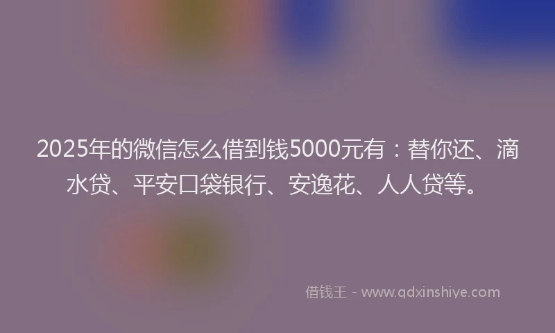2025年的微信怎么借到钱5000元有：替你还、滴水贷、平安口袋银行、安逸花、人人贷等。