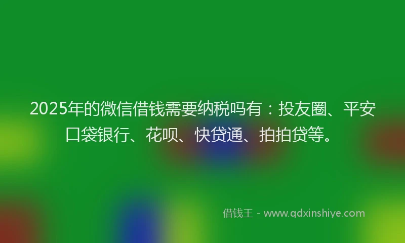 2025年的微信借钱需要纳税吗有：投友圈、平安口袋银行、花呗、快贷通、拍拍贷等。