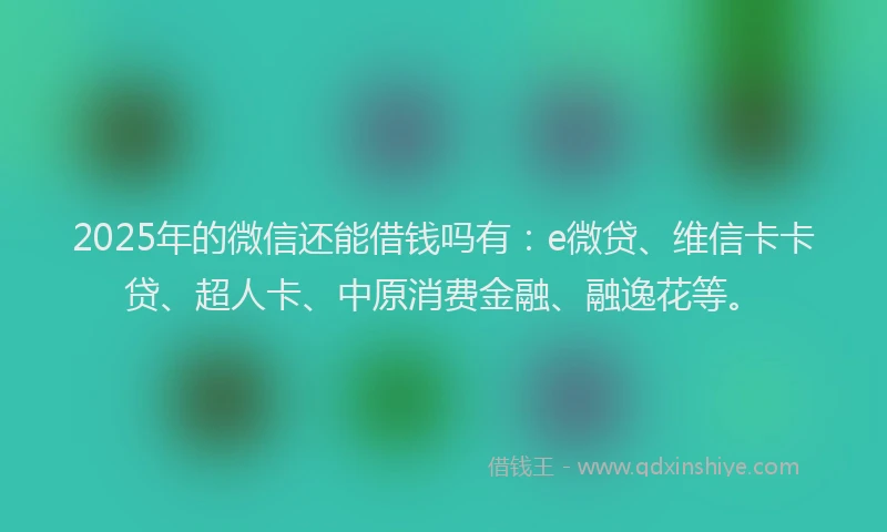 2025年的微信还能借钱吗有：e微贷、维信卡卡贷、超人卡、中原消费金融、融逸花等。