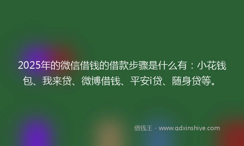 2025年的微信借钱的借款步骤是什么有：小花钱包、我来贷、微博借钱、平安i贷、随身贷等。