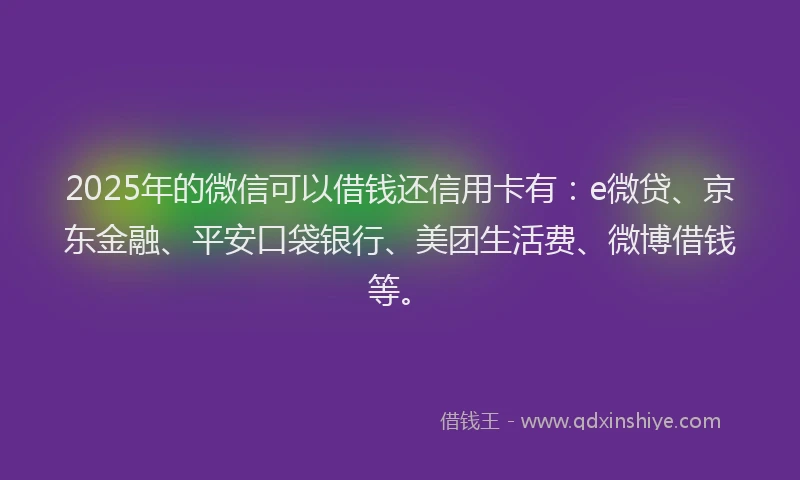 2025年的微信可以借钱还信用卡有：e微贷、京东金融、平安口袋银行、美团生活费、微博借钱等。