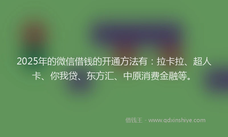 2025年的微信借钱的开通方法有：拉卡拉、超人卡、你我贷、东方汇、中原消费金融等。