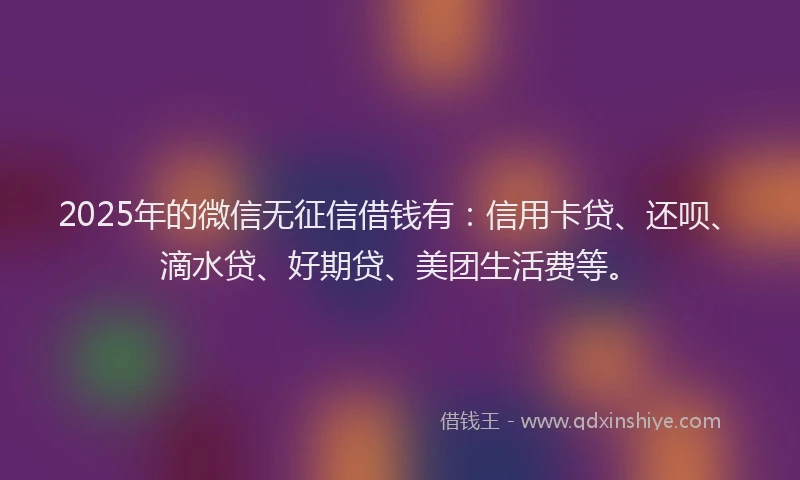 2025年的微信无征信借钱有：信用卡贷、还呗、滴水贷、好期贷、美团生活费等。