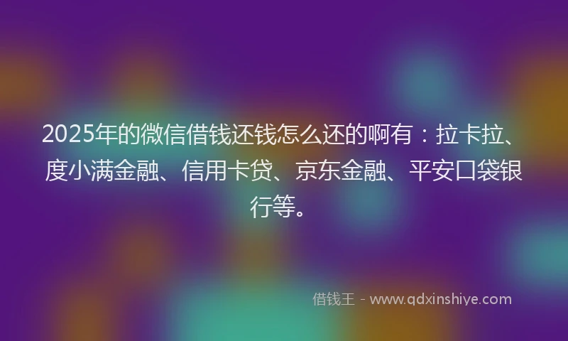 2025年的微信借钱还钱怎么还的啊有：拉卡拉、度小满金融、信用卡贷、京东金融、平安口袋银行等。