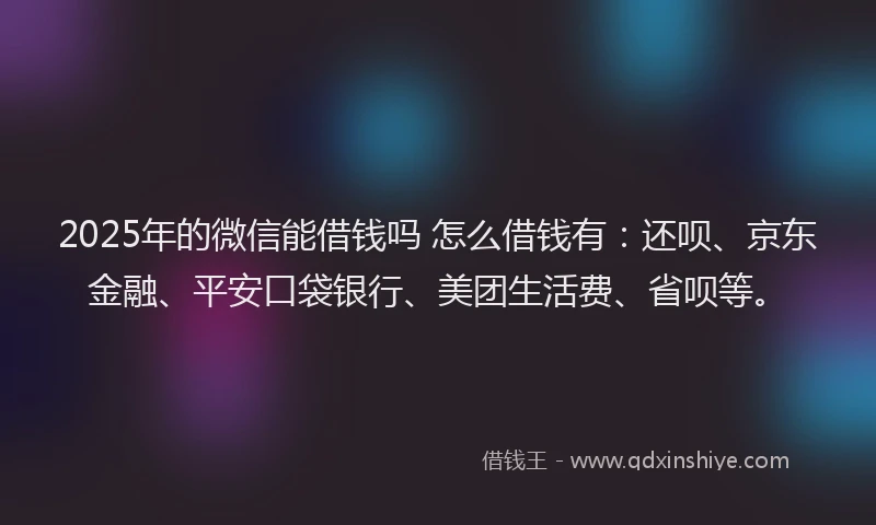 2025年的微信能借钱吗 怎么借钱有：还呗、京东金融、平安口袋银行、美团生活费、省呗等。