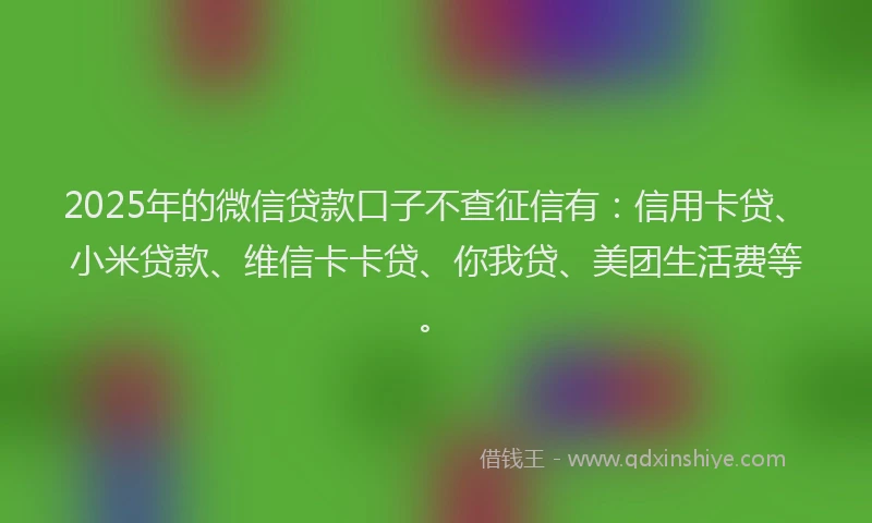 2025年的微信贷款口子不查征信有：信用卡贷、小米贷款、维信卡卡贷、你我贷、美团生活费等。