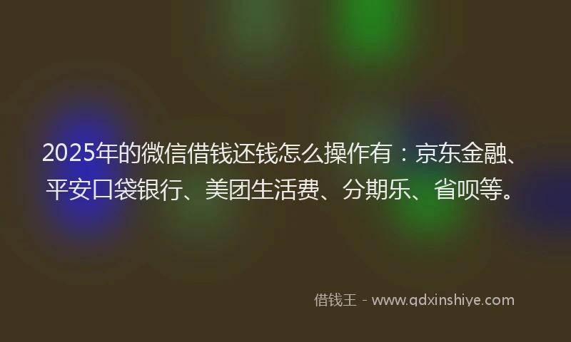 2025年的微信借钱还钱怎么操作有：京东金融、平安口袋银行、美团生活费、分期乐、省呗等。