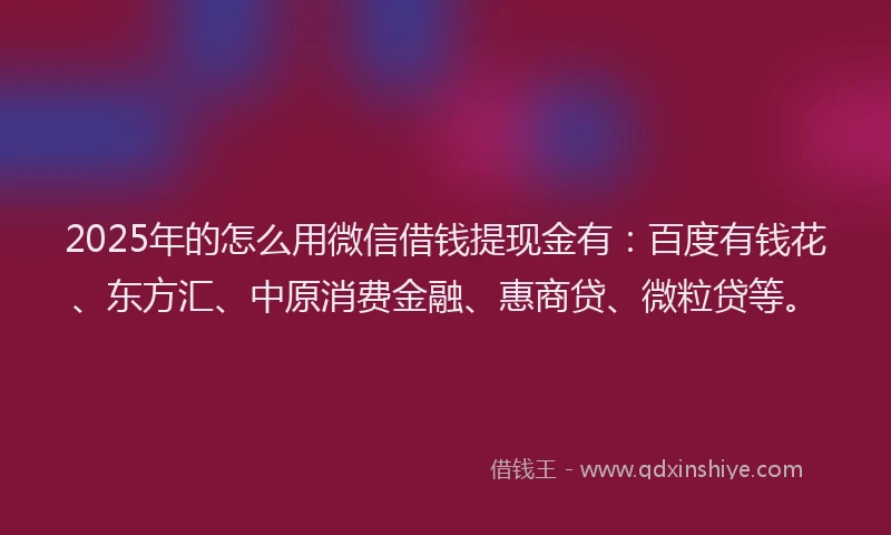 2025年的怎么用微信借钱提现金有：百度有钱花、东方汇、中原消费金融、惠商贷、微粒贷等。