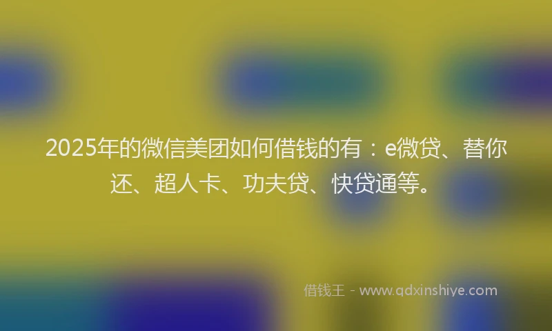 2025年的微信美团如何借钱的有：e微贷、替你还、超人卡、功夫贷、快贷通等。