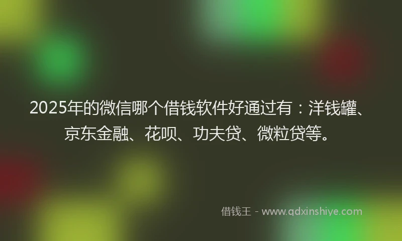 2025年的微信哪个借钱软件好通过有：洋钱罐、京东金融、花呗、功夫贷、微粒贷等。