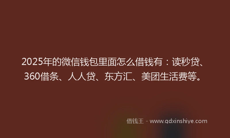 2025年的微信钱包里面怎么借钱有：读秒贷、360借条、人人贷、东方汇、美团生活费等。