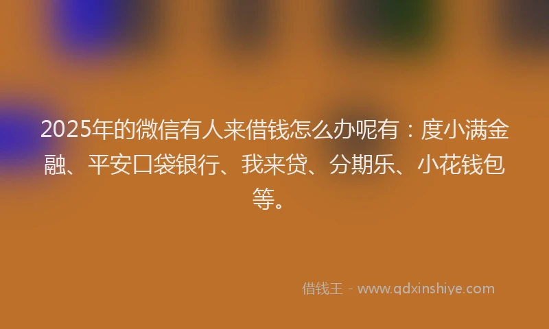 2025年的微信有人来借钱怎么办呢有：度小满金融、平安口袋银行、我来贷、分期乐、小花钱包等。