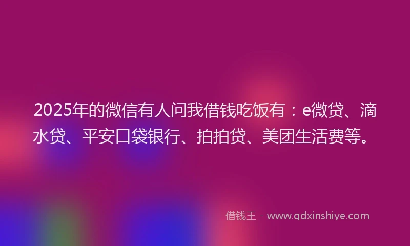 2025年的微信有人问我借钱吃饭有：e微贷、滴水贷、平安口袋银行、拍拍贷、美团生活费等。