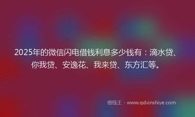 2025年的微信闪电借钱利息多少钱有：滴水贷、你我贷、安逸花、我来贷、东方汇等。