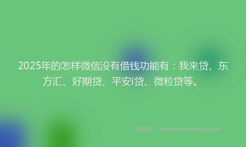 2025年的怎样微信没有借钱功能有：我来贷、东方汇、好期贷、平安i贷、微粒贷等。