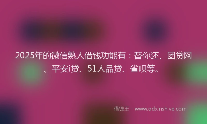 2025年的微信熟人借钱功能有：替你还、团贷网、平安i贷、51人品贷、省呗等。