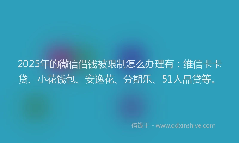2025年的微信借钱被限制怎么办理有：维信卡卡贷、小花钱包、安逸花、分期乐、51人品贷等。