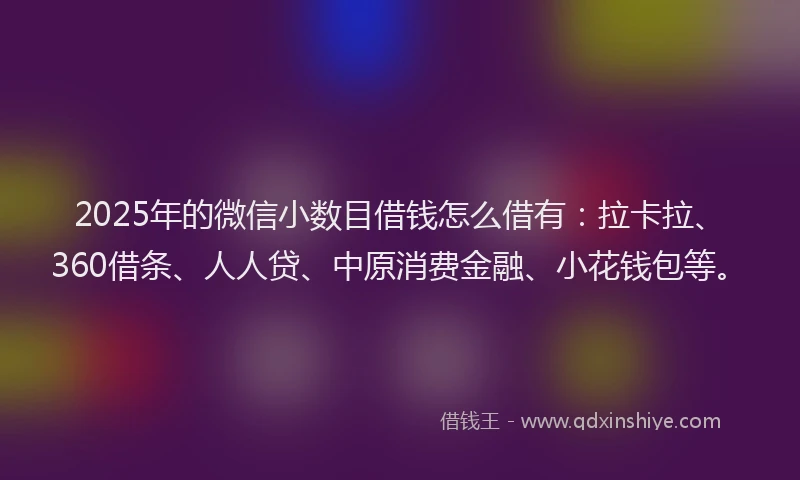 2025年的微信小数目借钱怎么借有：拉卡拉、360借条、人人贷、中原消费金融、小花钱包等。