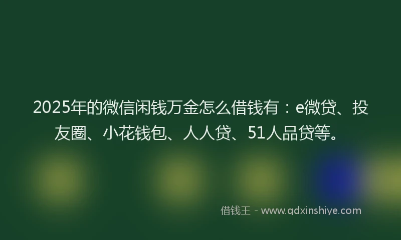 2025年的微信闲钱万金怎么借钱有：e微贷、投友圈、小花钱包、人人贷、51人品贷等。