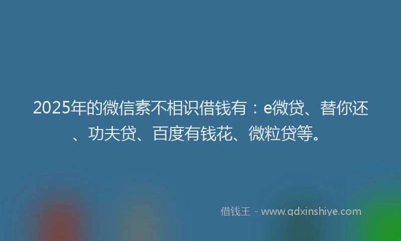 2025年的微信素不相识借钱有：e微贷、替你还、功夫贷、百度有钱花、微粒贷等。