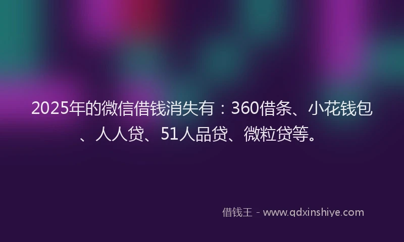 2025年的微信借钱消失有：360借条、小花钱包、人人贷、51人品贷、微粒贷等。