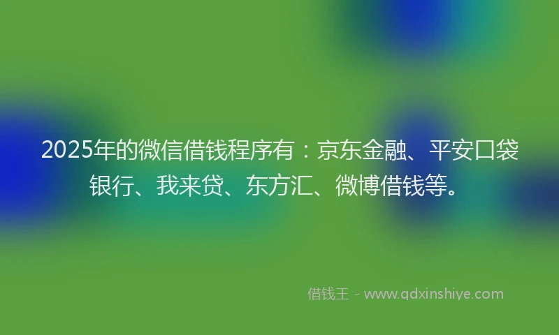 2025年的微信借钱程序有：京东金融、平安口袋银行、我来贷、东方汇、微博借钱等。