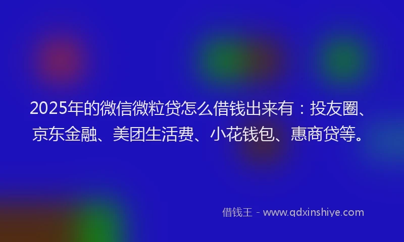 2025年的微信微粒贷怎么借钱出来有：投友圈、京东金融、美团生活费、小花钱包、惠商贷等。