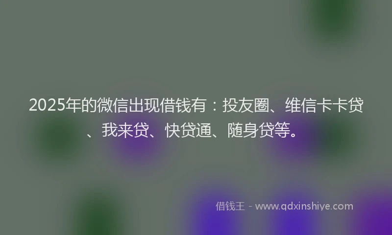 2025年的微信出现借钱有：投友圈、维信卡卡贷、我来贷、快贷通、随身贷等。