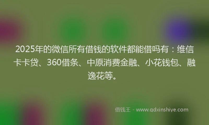2025年的微信所有借钱的软件都能借吗有：维信卡卡贷、360借条、中原消费金融、小花钱包、融逸花等。