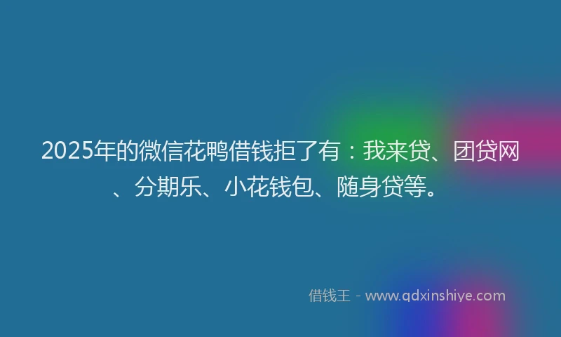 2025年的微信花鸭借钱拒了有：我来贷、团贷网、分期乐、小花钱包、随身贷等。