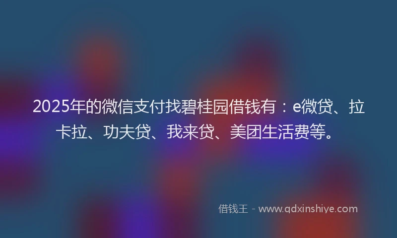 2025年的微信支付找碧桂园借钱有：e微贷、拉卡拉、功夫贷、我来贷、美团生活费等。