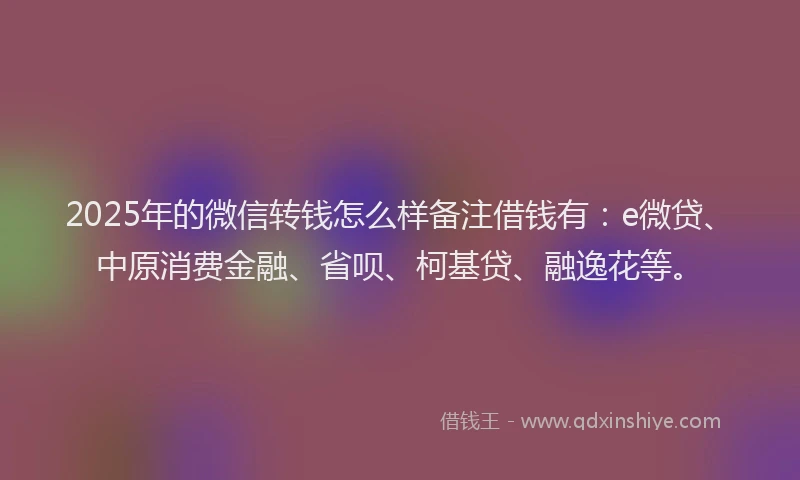 2025年的微信转钱怎么样备注借钱有：e微贷、中原消费金融、省呗、柯基贷、融逸花等。
