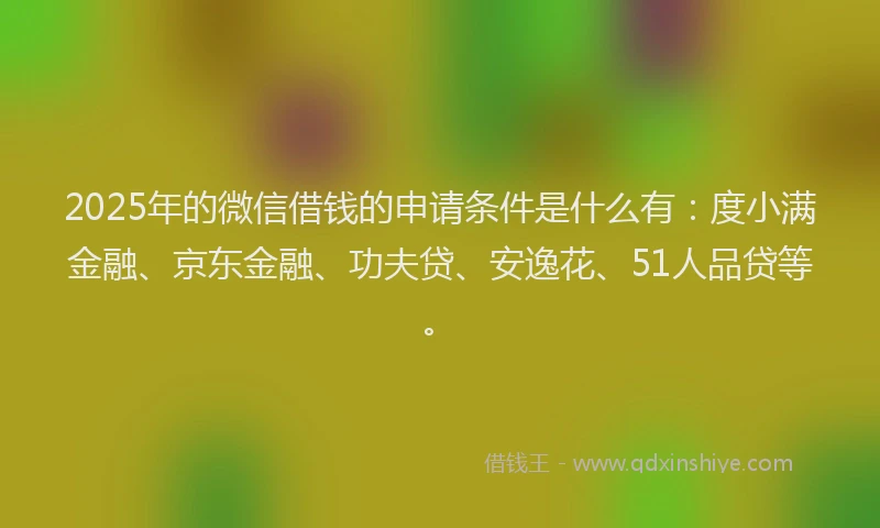 2025年的微信借钱的申请条件是什么有：度小满金融、京东金融、功夫贷、安逸花、51人品贷等。
