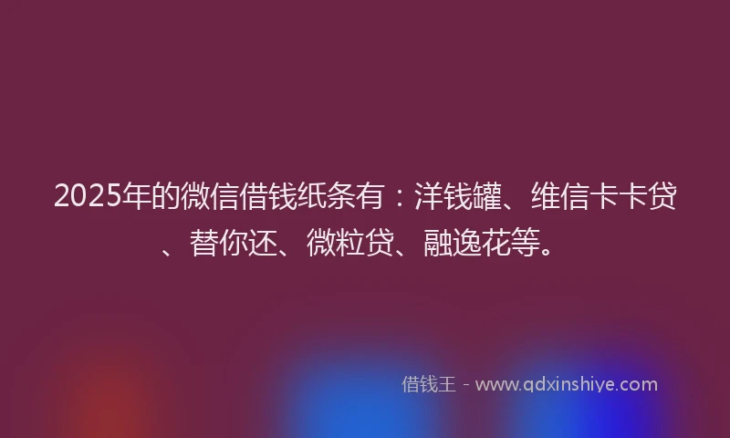 2025年的微信借钱纸条有：洋钱罐、维信卡卡贷、替你还、微粒贷、融逸花等。