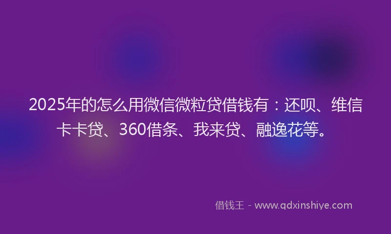 2025年的怎么用微信微粒贷借钱有：还呗、维信卡卡贷、360借条、我来贷、融逸花等。