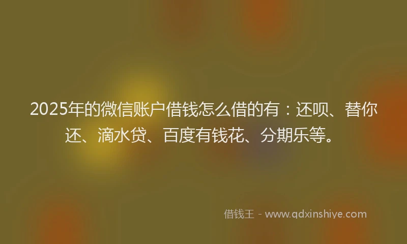 2025年的微信账户借钱怎么借的有：还呗、替你还、滴水贷、百度有钱花、分期乐等。