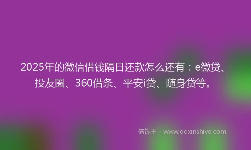 2025年的微信借钱隔日还款怎么还有：e微贷、投友圈、360借条、平安i贷、随身贷等。