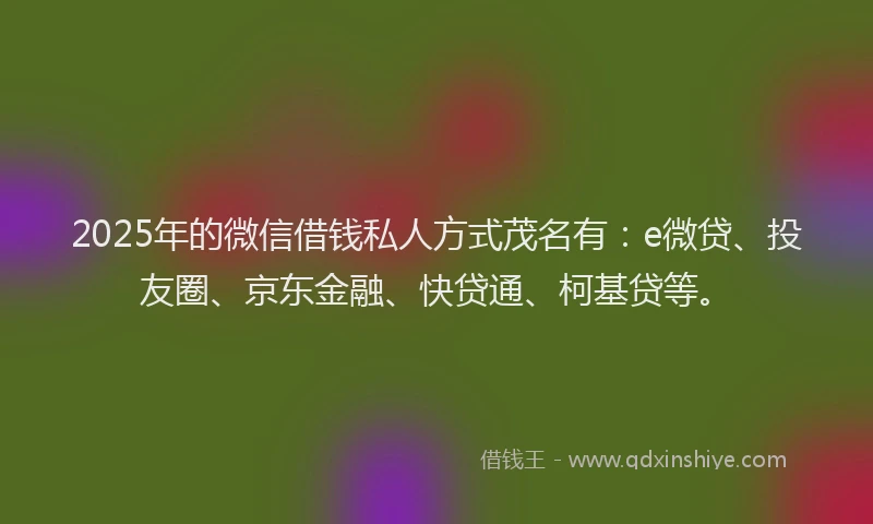 2025年的微信借钱私人方式茂名有：e微贷、投友圈、京东金融、快贷通、柯基贷等。