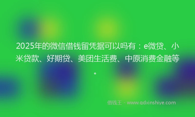 2025年的微信借钱留凭据可以吗有：e微贷、小米贷款、好期贷、美团生活费、中原消费金融等。