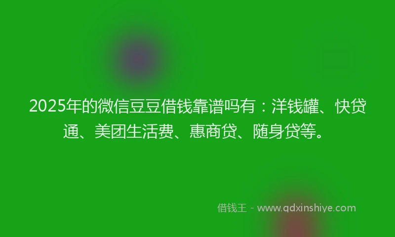2025年的微信豆豆借钱靠谱吗有：洋钱罐、快贷通、美团生活费、惠商贷、随身贷等。