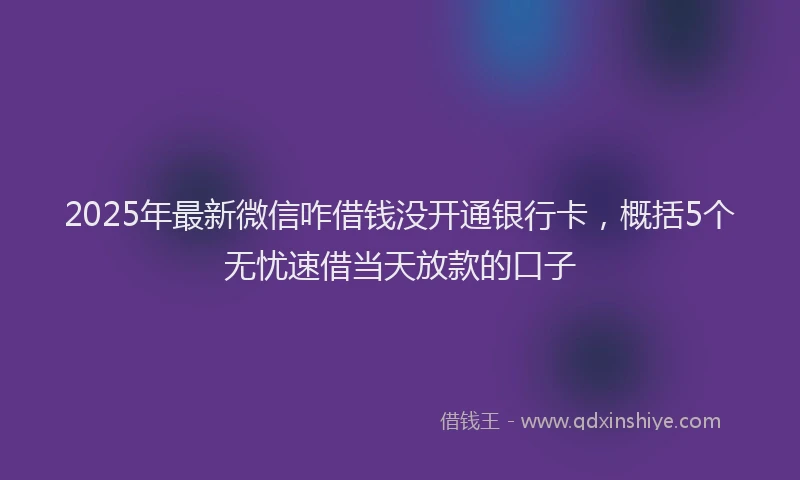 2025年最新微信咋借钱没开通银行卡，概括5个无忧速借当天放款的口子
