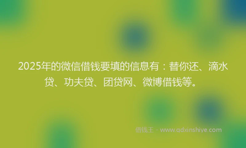 2025年的微信借钱要填的信息有：替你还、滴水贷、功夫贷、团贷网、微博借钱等。