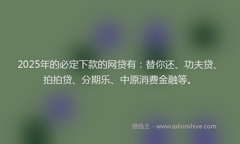 2025年的必定下款的网贷有：替你还、功夫贷、拍拍贷、分期乐、中原消费金融等。