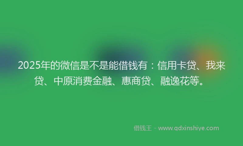2025年的微信是不是能借钱有：信用卡贷、我来贷、中原消费金融、惠商贷、融逸花等。