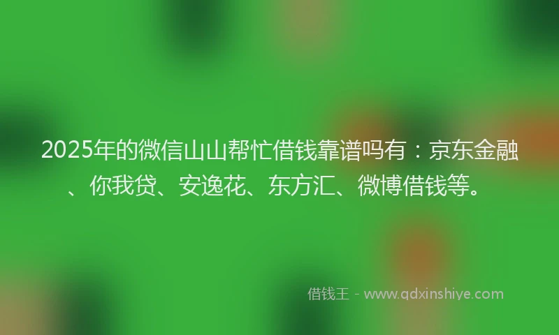 2025年的微信山山帮忙借钱靠谱吗有：京东金融、你我贷、安逸花、东方汇、微博借钱等。