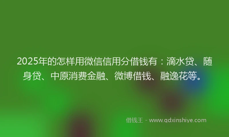 2025年的怎样用微信信用分借钱有：滴水贷、随身贷、中原消费金融、微博借钱、融逸花等。